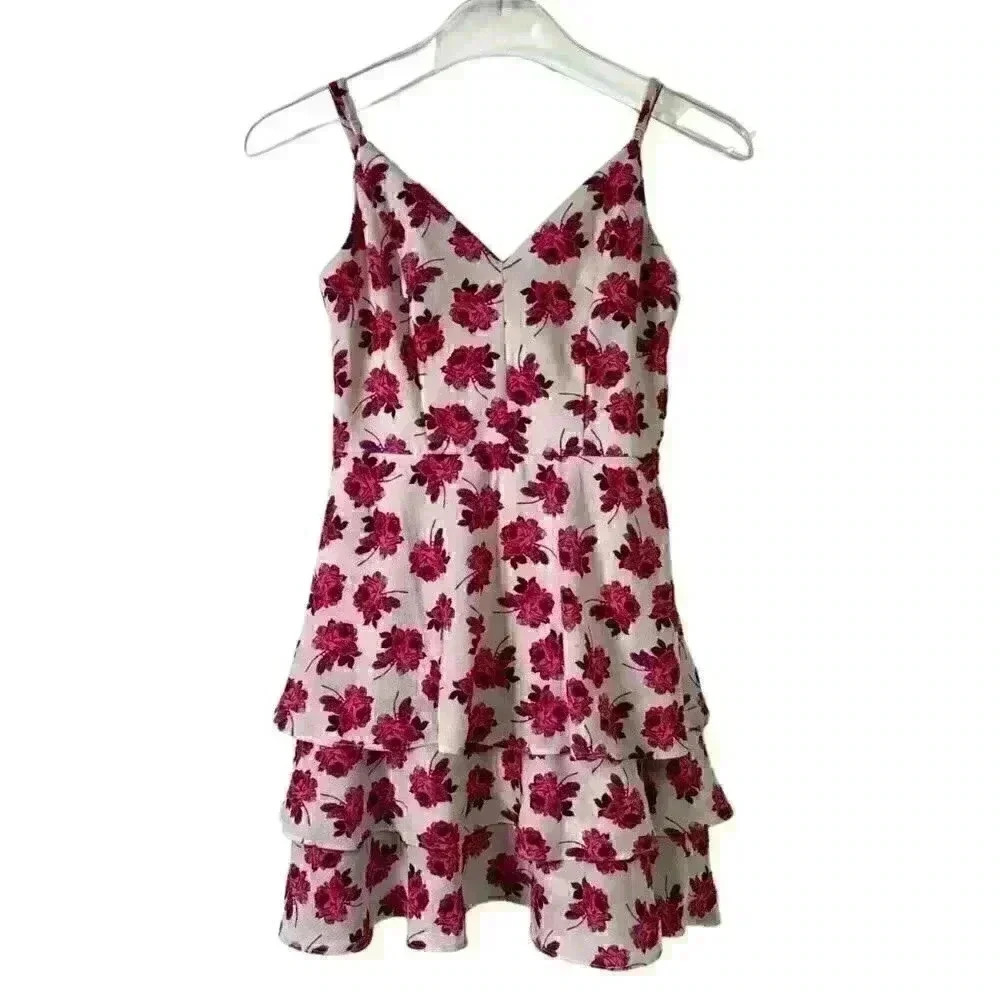 B. Darlin Floral Tiered Ruffle Dress Size 3/4 Pink Roses